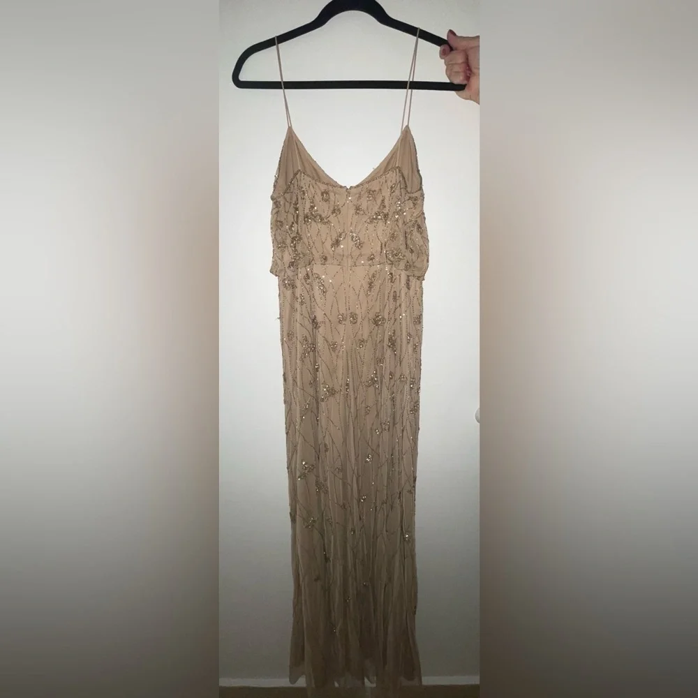 Adrianna Papel Sequined Gown with spaghetti straps Embellished Flowers - Picture 3 of 3